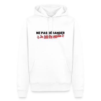 Ne pas déranger je télétravaille - Sweat à capuche Premium bio Homme - blanc - Devant - Nico (187cm)