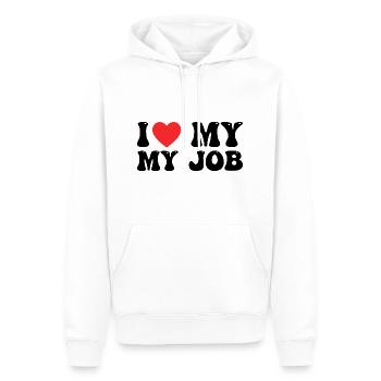 Ich liebe meinen Job - Männer Premium Bio Hoodie - Weiß - Vorne - Nico (187cm)
