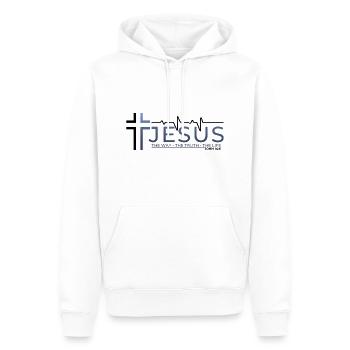 Jésus-Christ Bible Verset Chemin Vérité Vie Chrétien - Sweat à capuche Premium bio Homme - blanc - Devant - Nico (187cm)