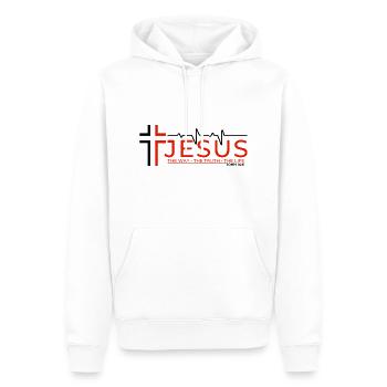 Jesus Christus Bibelvers Weg Wahrheit Leben Christ - Männer Premium Bio Hoodie - Weiß - Vorne - Nico (187cm)