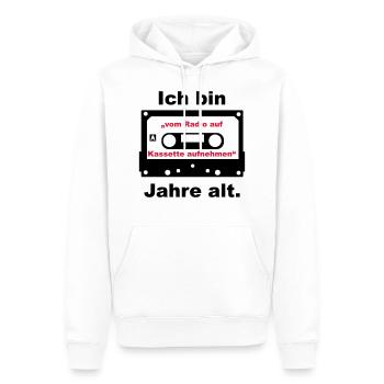 Ich bin „vom Radio auf Kassette aufnehmen“(D00033) - Männer Premium Bio Hoodie - Weiß - Vorne - Nico (187cm)