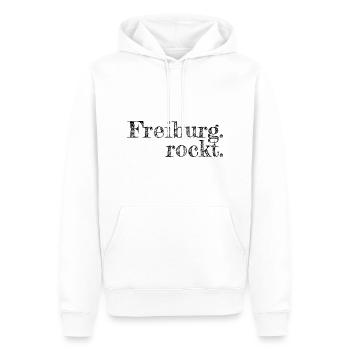 Freiburg rockt - Textdesign mit Stadtnamen - Männer Premium Bio Hoodie - Weiß - Vorne - Nico (187cm)