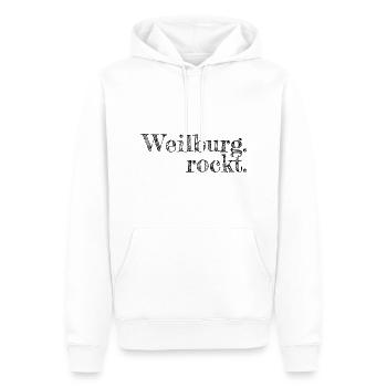 Weilburg rockt - Textdesign mit Stadtnamen - Männer Premium Bio Hoodie - Weiß - Vorne - Nico (187cm)