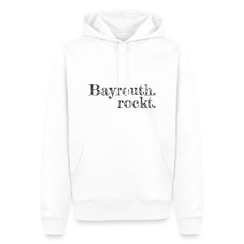Bayreuth rockt - Textdesign mit Stadtnamen - Männer Premium Bio Hoodie - Weiß - Vorne - Nico (187cm)