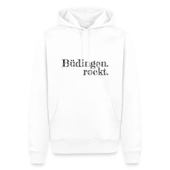 Büdingen rockt - Textdesign mit Stadtnamen - Männer Premium Bio Hoodie - Weiß - Vorne - Nico (187cm)