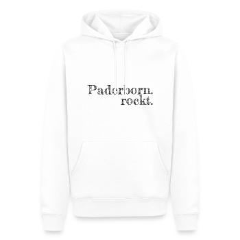 Paderborn rockt - Textdesign mit Stadtnamen - Männer Premium Bio Hoodie - Weiß - Vorne - Nico (187cm)