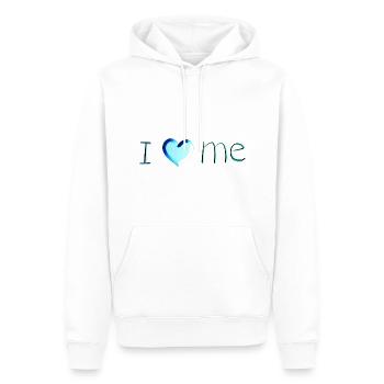 J’adore mon écriture bleue - Sweat à capuche Premium bio Homme - blanc - Devant - Nico (187cm)