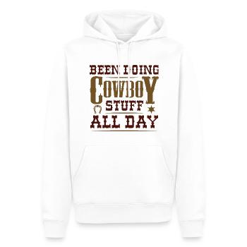 Ich habe den ganzen Tag Cowboy-Sachen gemacht - Männer Premium Bio Hoodie - Weiß - Vorne - Nico (187cm)