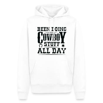 Ich habe den ganzen Tag Cowboy-Sachen gemacht - Männer Premium Bio Hoodie - Weiß - Vorne - Nico (187cm)