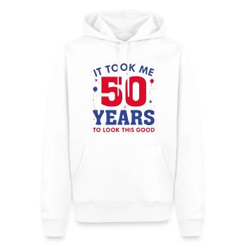 Il m’a fallu 50 ans pour être aussi beau - Sweat à capuche Premium bio Homme - blanc - Devant - Nico (187cm)