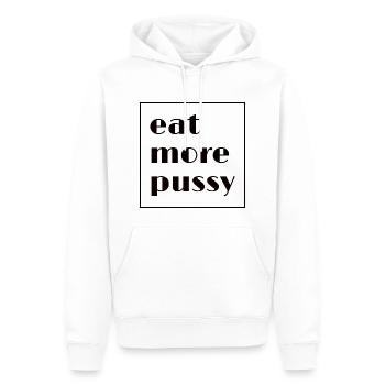 "eat more pussy" Lustig provokativ Slogan Zitat - Männer Premium Bio Hoodie - Weiß - Vorne - Nico (187cm)