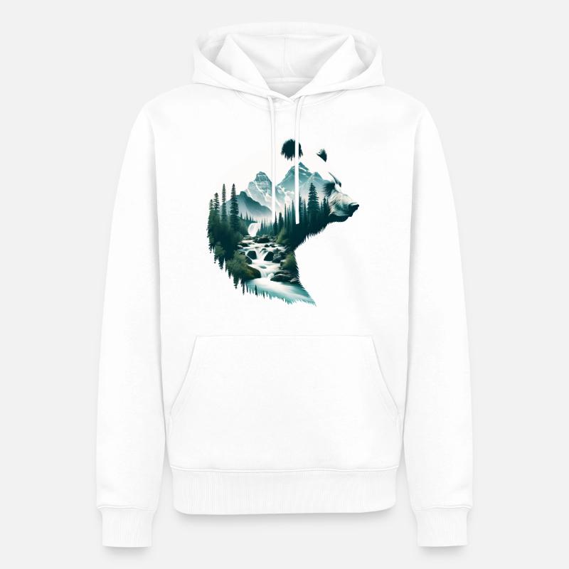 Ours à double exposition - Sweat à capuche Premium bio Homme - blanc