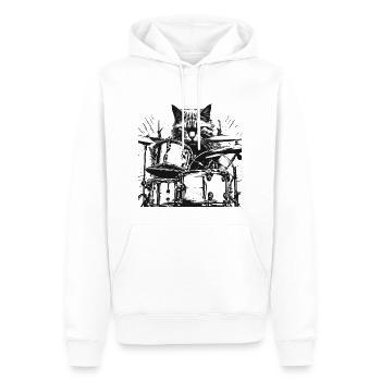 Katze Schlagzeug Drummer Geschenkidee - Männer Premium Bio Hoodie - Weiß - Vorne - Nico (187cm)