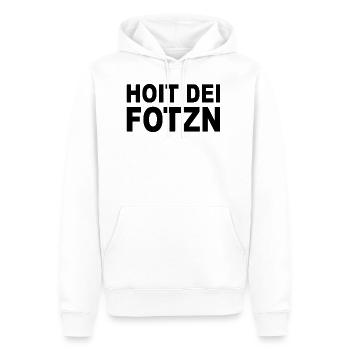 HOIT DEI FOTZN - Bayrisch Dialekt Fluchen - Männer Premium Bio Hoodie - Weiß - Vorne - Nico (187cm)