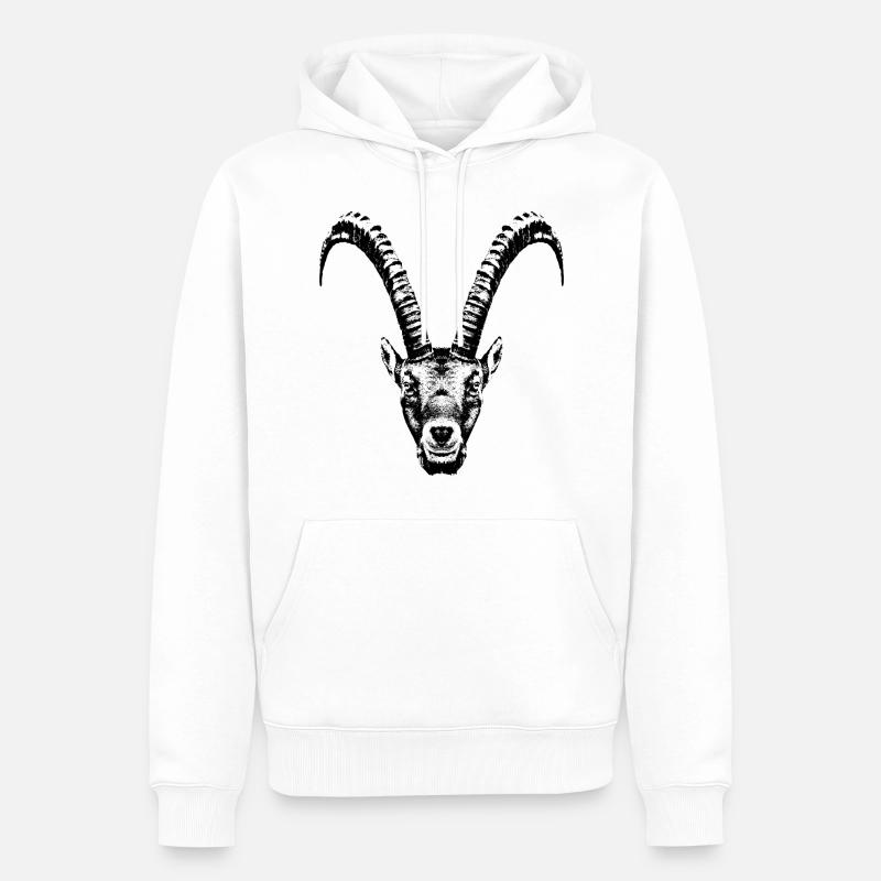 Capricorne / Tête / Bouquetin / Frontal - Sweat à capuche Premium bio Homme - blanc