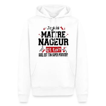 Maître-Nageur Cadeau Piscine T-shirt Super Pouvoir - Sweat à capuche Premium bio Homme - blanc - Devant - Nico (187cm)