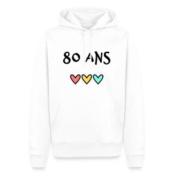 80 ANS. 80e ANNIVERSAIRE. ANNIVERSAIRE 80 ANS. 80 - Sweat à capuche Premium bio Homme - blanc - Devant - Nico (187cm)