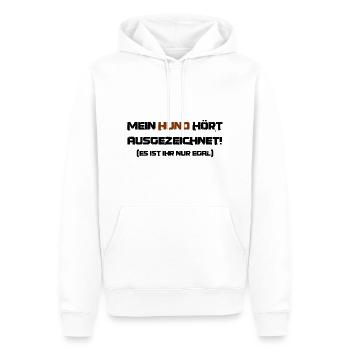 Lustiger Spruch für Hundebesitzer: Mein Hund hört - Männer Premium Bio Hoodie - Weiß - Vorne - Nico (187cm)