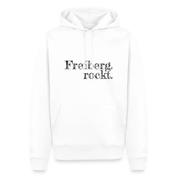 Freiberg rockt - Textdesign mit Stadtnamen - Männer Premium Bio Hoodie - Weiß - Vorne - Nico (187cm)