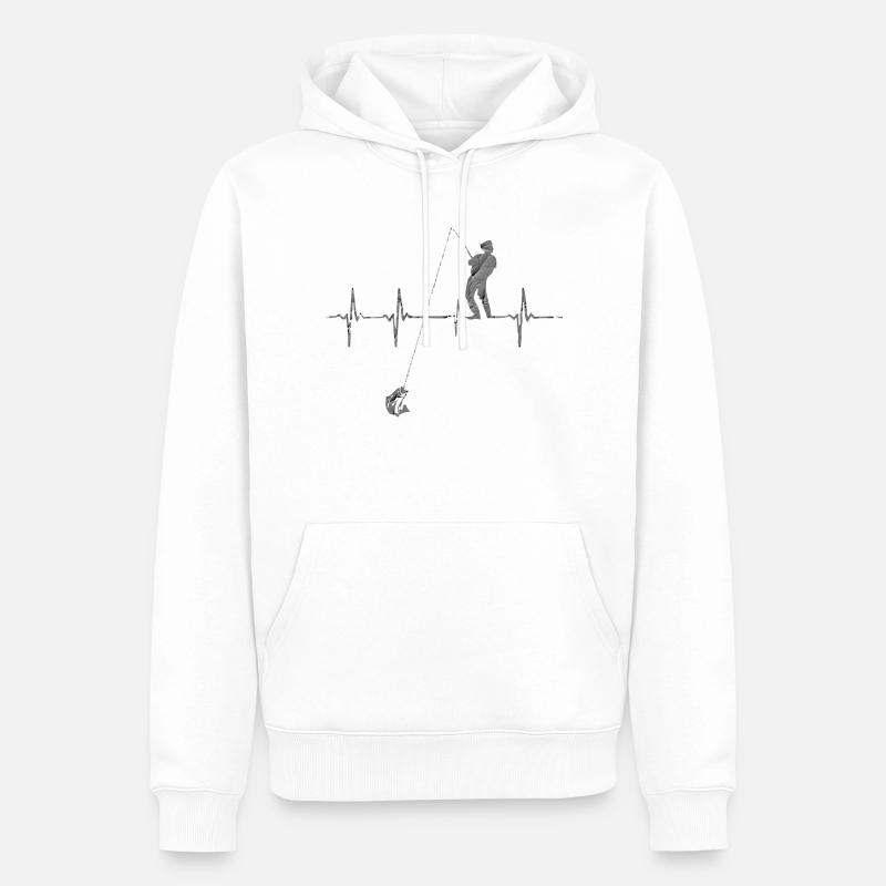 Pêche, Pêche, Pêche, Poissons, Perch, Hameçon - Sweat à capuche Premium bio Homme - blanc