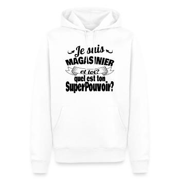 je suis magasinier - Sweat à capuche Premium bio Homme - blanc - Devant - Nico (187cm)
