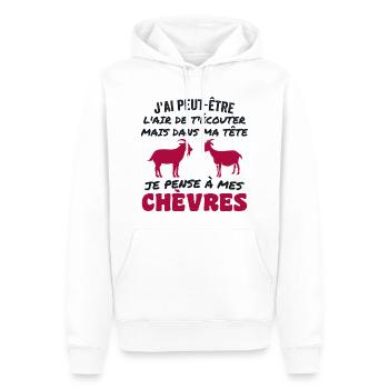 Dans Ma Tête Je Pense à Mes Chèvres - Sweat à capuche Premium bio Homme - blanc - Devant - Nico (187cm)