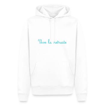 RETRAITE. BONNE RETRAITE. JOYEUSE RETRAITE - Sweat à capuche Premium bio Homme - blanc - Devant - Nico (187cm)