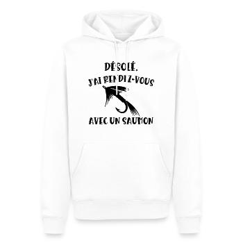 rendez-vous avec un saumon - Sweat à capuche Premium bio Homme - blanc - Devant - Nico (187cm)