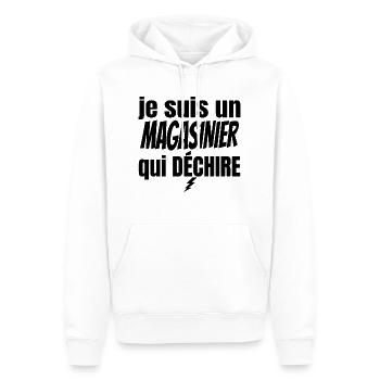 magasinier qui déchire - Sweat à capuche Premium bio Homme - blanc - Devant - Nico (187cm)