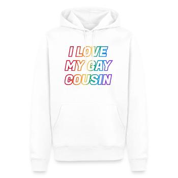 J’aime mon cousin gay - Sweat à capuche Premium bio Homme - blanc - Devant - Nico (187cm)