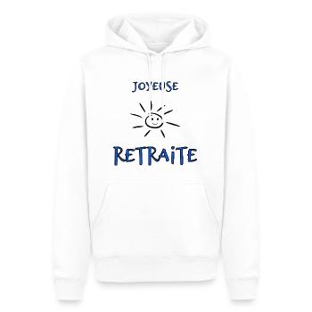RETRAITE. BONNE RETRAITE. JOYEUSE RETRAITE. VIVE L - Sweat à capuche Premium bio Homme - blanc - Devant - Nico (187cm)