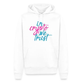 In Crypto We Trust (blue pink brush) - Männer Premium Bio Hoodie - Weiß - Vorne - Nico (187cm)