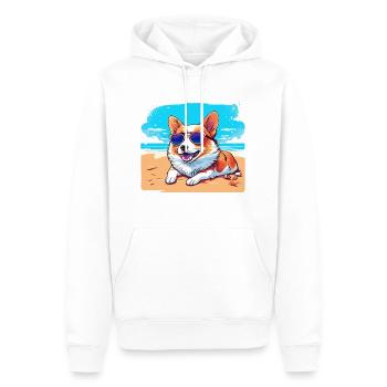 Corgi lying on a beach - Men’s Premium Organic Hoodie - white - Front - Nico (187cm)