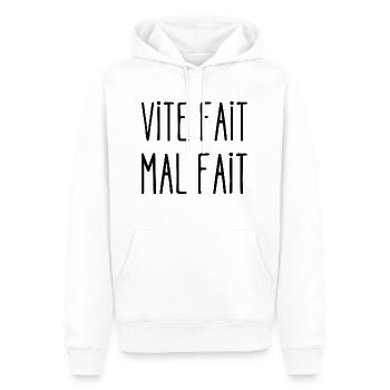 vite fait mal fait - Sweat à capuche Premium bio Homme - blanc - Devant - Nico (187cm)