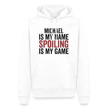 Michael ist mein Name Spoiling ist mein Spiel - Männer Premium Bio Hoodie - Weiß - Vorne - Nico (187cm)