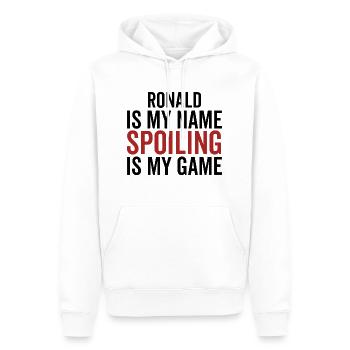 Ronald ist mein Name Spoiling ist mein Spiel - Männer Premium Bio Hoodie - Weiß - Vorne - Nico (187cm)