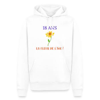 18 years old flower age - Men’s Premium Organic Hoodie - white - Front - Nico (187cm)