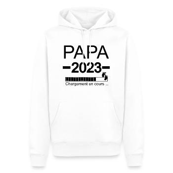 Homme Papa 2023 - Papa En Cours Annonce Grossesse - Sweat à capuche Premium bio Homme - blanc - Devant - Nico (187cm)