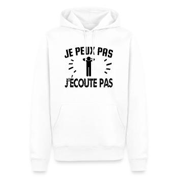 je peux pas j'écoute pas - Sweat à capuche Premium bio Homme - blanc - Devant - Nico (187cm)