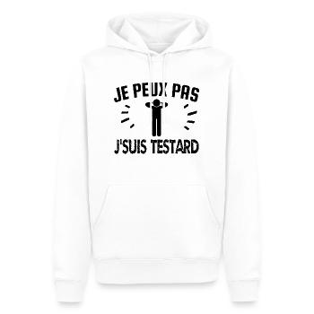 je peux pas j'suis testard - Sweat à capuche Premium bio Homme - blanc - Devant - Nico (187cm)