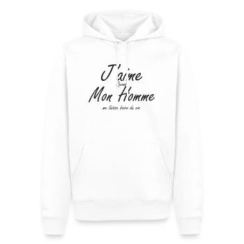 J'aime quand mon homme me laisse boire du vin. - Sweat à capuche Premium bio Homme - blanc - Devant - Nico (187cm)