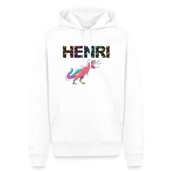 Henri - Beau nom de garçon avec des dinosaures cool - Sweat à capuche Premium bio Homme - blanc - Devant - Nico (187cm)