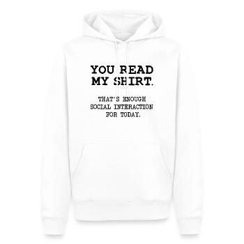 Drôle de dire drôle d’interaction sociale les gens - Sweat à capuche Premium bio Homme - blanc - Devant - Nico (187cm)