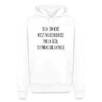 si la connerie n'est pas remboursée par la sécu - Sweat à capuche Premium bio Homme - blanc - Devant - Nico (187cm)