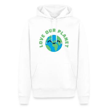 Love our Planet - Liebe unseren Planeten - Männer Premium Bio Hoodie - Weiß - Vorne - Nico (187cm)