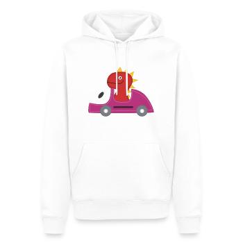 Roter Dinosaurier und rosa Swagg-Auto - Männer Premium Bio Hoodie - Weiß - Vorne - Nico (187cm)