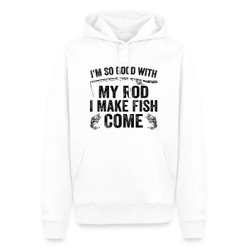 Ich bin so gut mit meiner Rute, dass ich Fische kommen lasse | Angeln - Männer Premium Bio Hoodie - Weiß - Vorne - Nico (187cm)