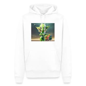 cute little green retro alien is buying groceries - Men’s Premium Organic Hoodie - white - Front - Nico (187cm)