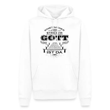 KNIET NIEDER DER GOTT KNEEL GOD Stricker - Männer Premium Bio Hoodie - Weiß - Vorne - Nico (187cm)