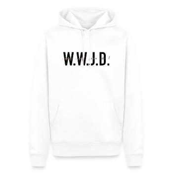 W.W.J.D. - Que ferait Jésus ? - Sweat à capuche Premium bio Homme - blanc - Devant - Nico (187cm)